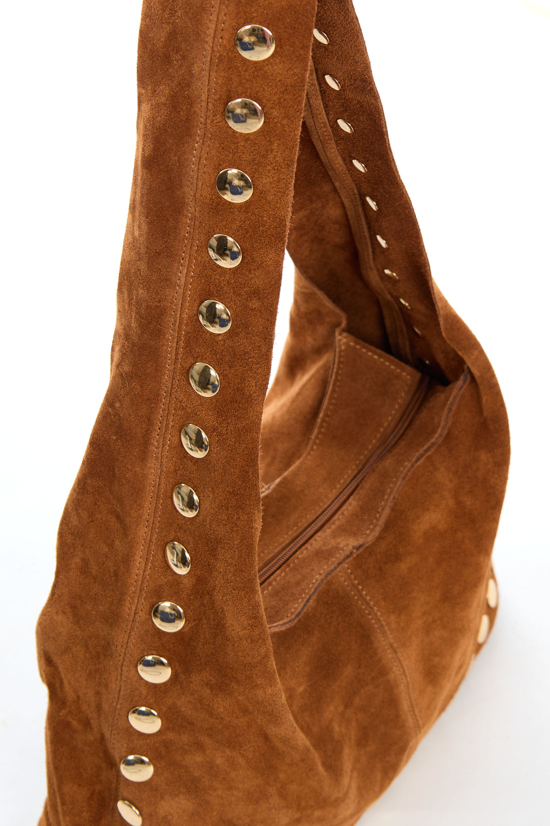 Borsa in Camoscio con Borchie e Zip - camel