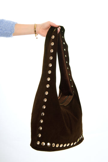 Borsa in Camoscio con Borchie e Zip - Marrone