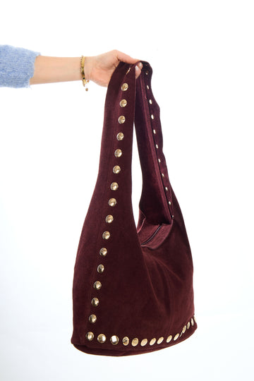 Borsa in Camoscio con Borchie e Zip - bordeaux