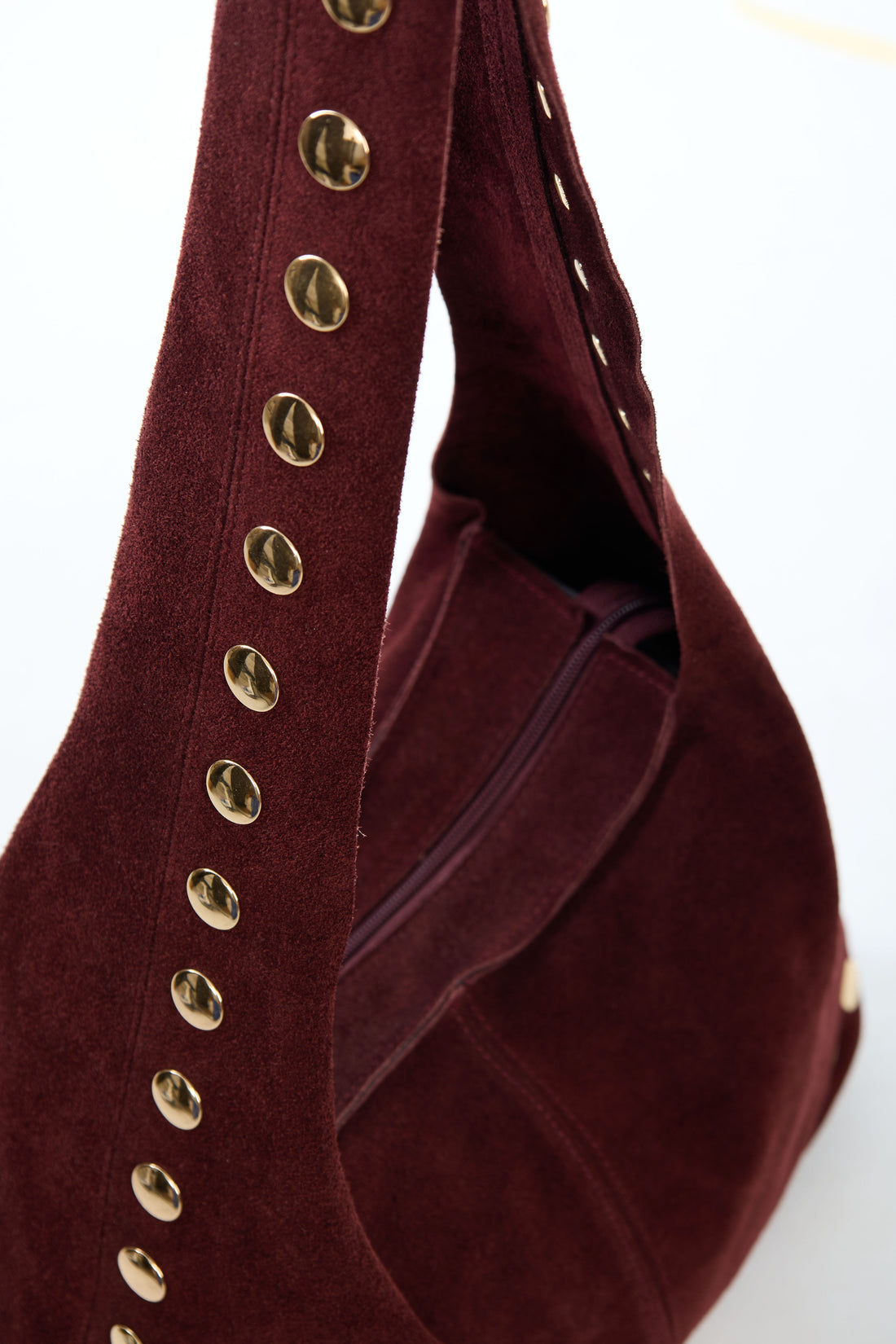 Borsa in Camoscio con Borchie e Zip - bordeaux