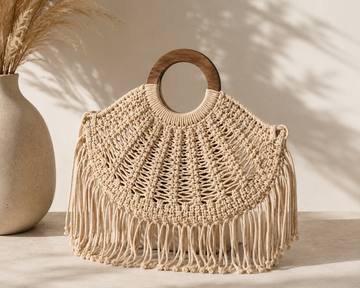 Borsa Macramè Frange – beige