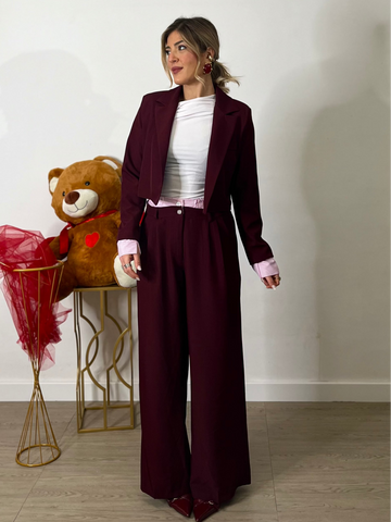 Tailleur con elastico a contrasto - bordeaux