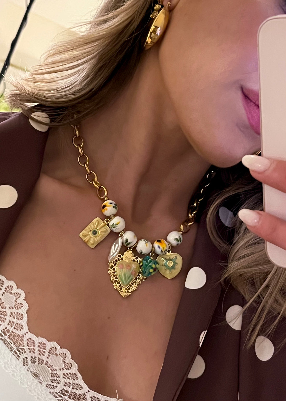 Collana con perle e ciondolo con cuore