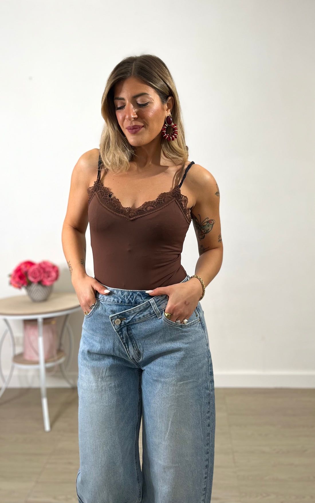 Body pizzo - marrone