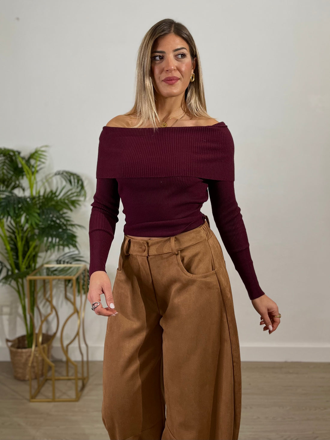 Maglioncino a scollo off-shoulder - bordeaux