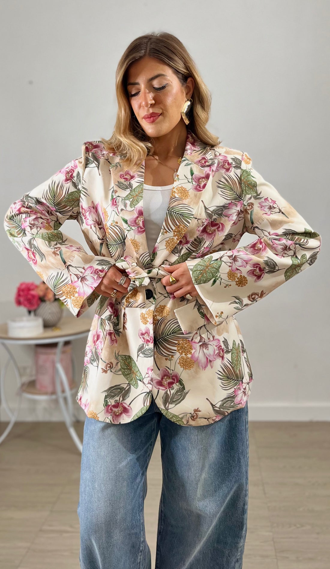 Blazer con cintura - floreale