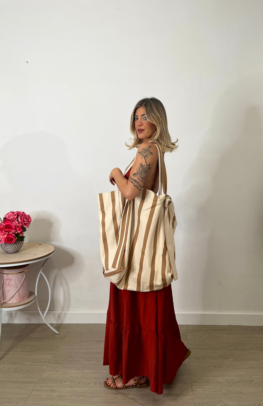 Borsa in cotone stampa a righe - Lumina