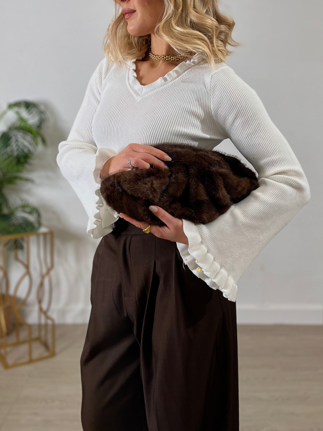 Pochette peluche - marrone