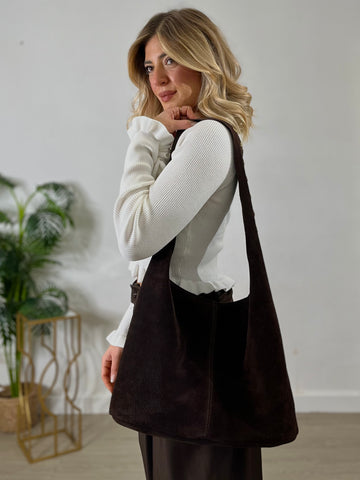 Borsa in Camoscio con Borchie e Zip - Marrone