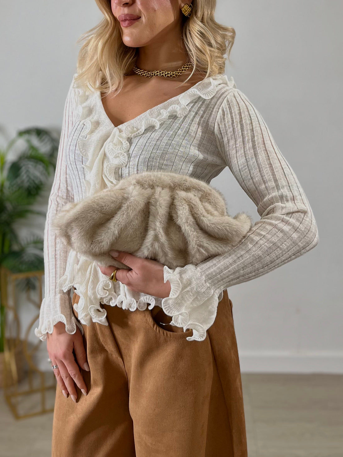 Pochette peluche - panna