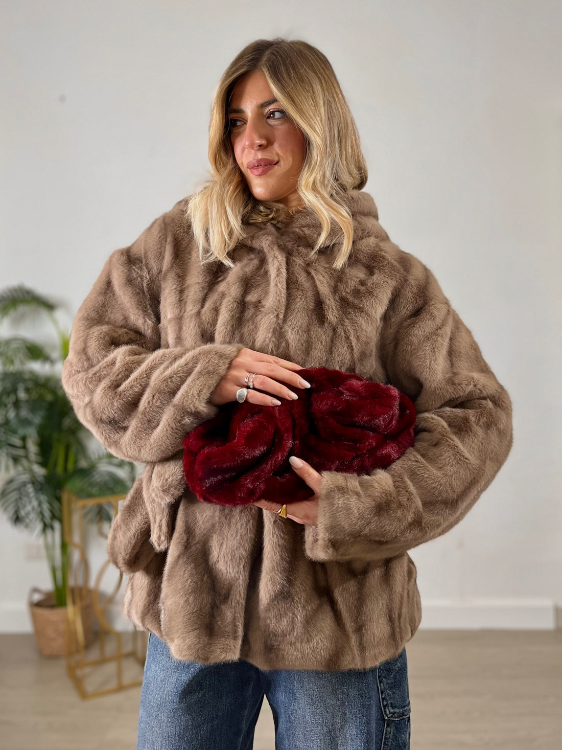 Pochette peluche - bordeaux