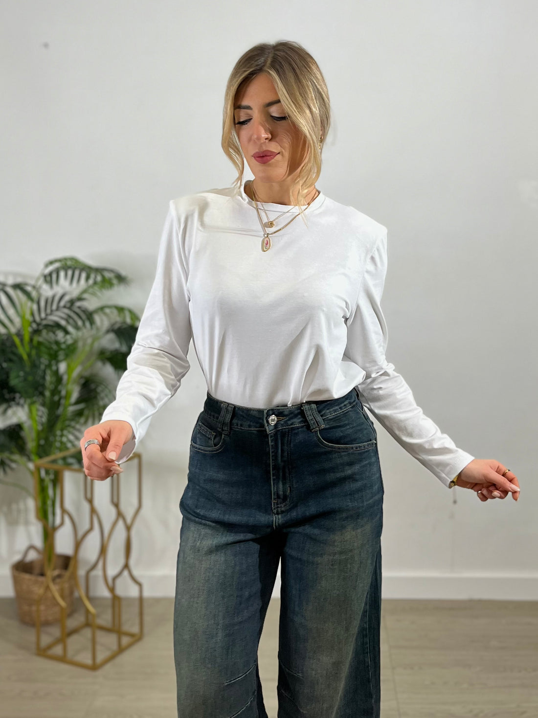 Shirt in cotone con spalline - bianca