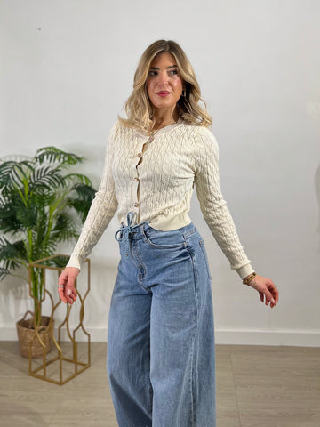 Top modello cardigan con bottoni gioiello