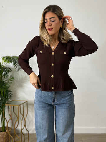 Pullover strutturato con bottoni gioiello