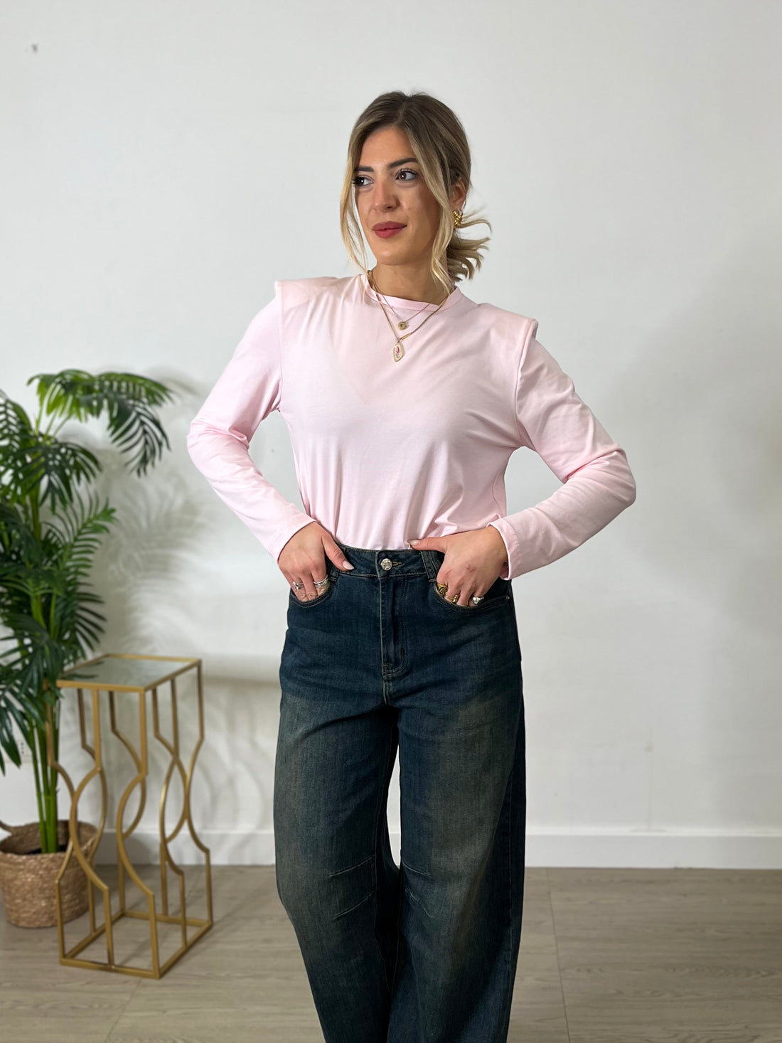 Shirt in cotone con spalline - rosa