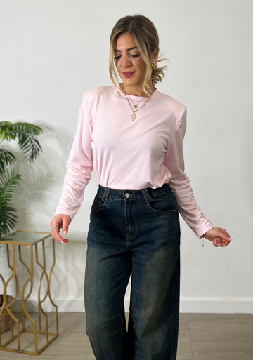 Shirt in cotone con spalline - rosa