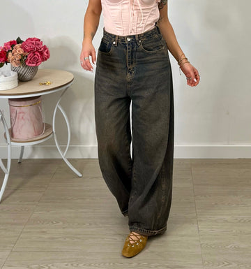 Jeans wide leg - Marrone slavato