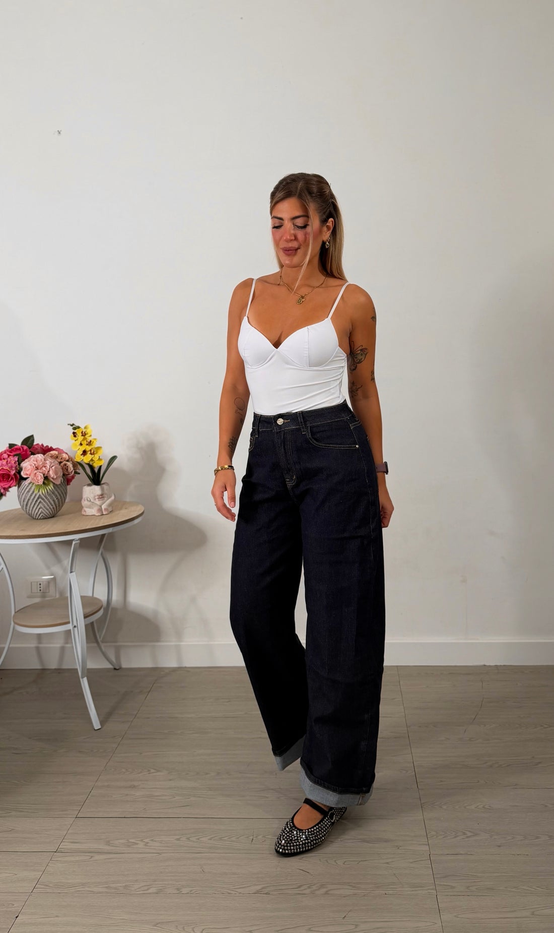 Jeans Wide Leg Dark Denim
