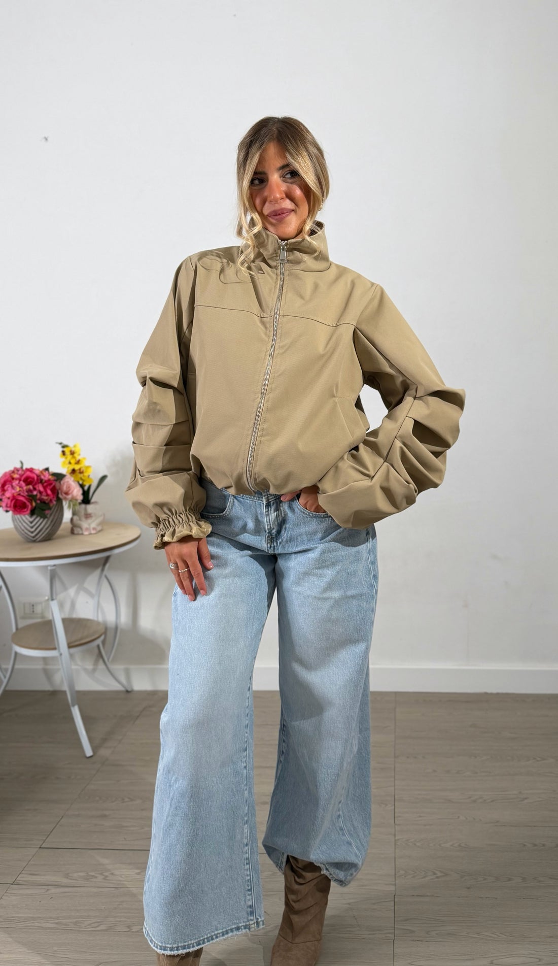Giacca bomber drappeggiata kaki