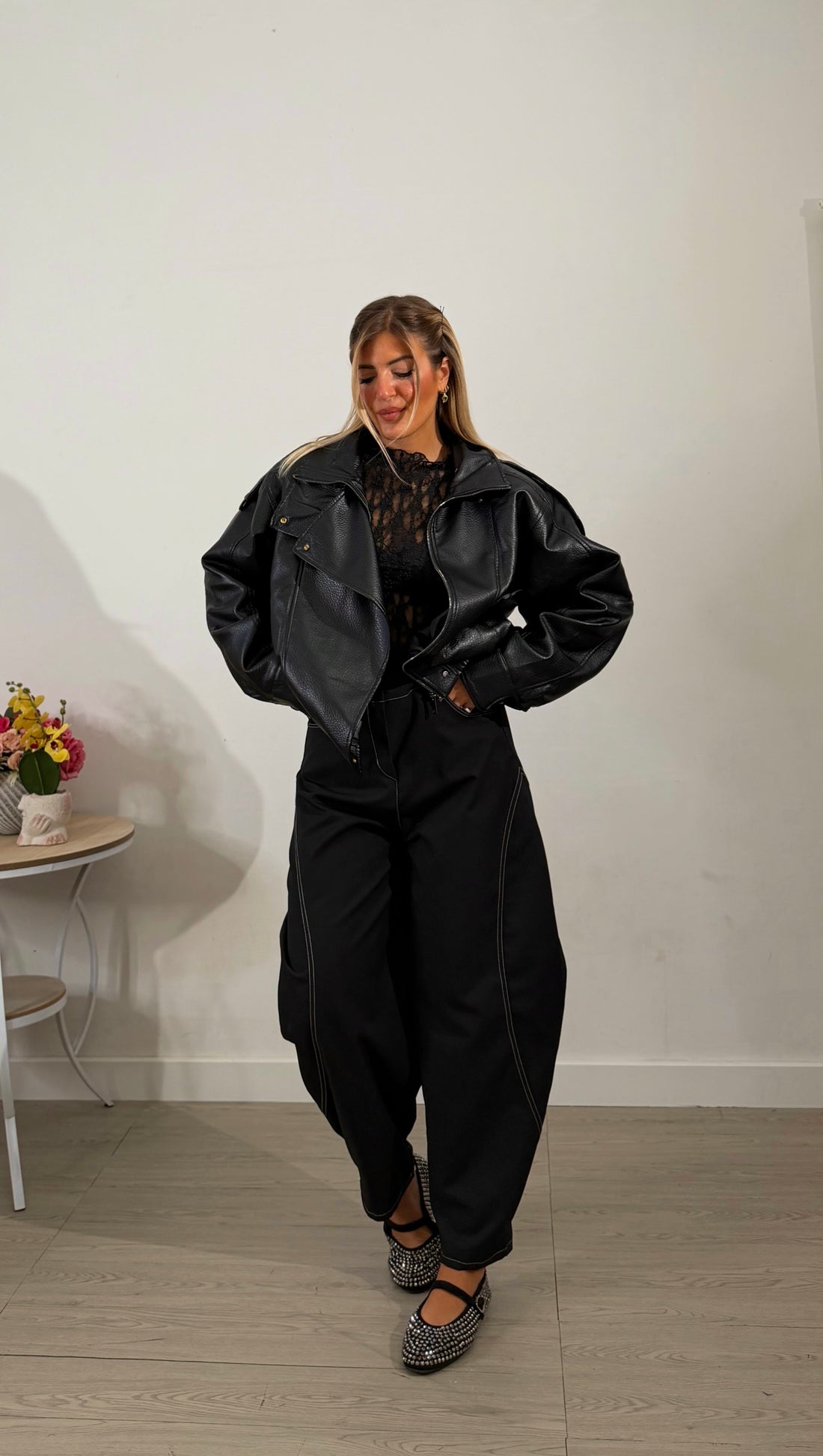Biker Oversize in Ecopelle Martellata - black