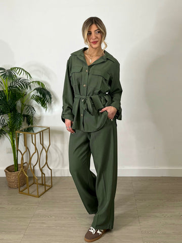 Tailleur morbido con cintura - verde