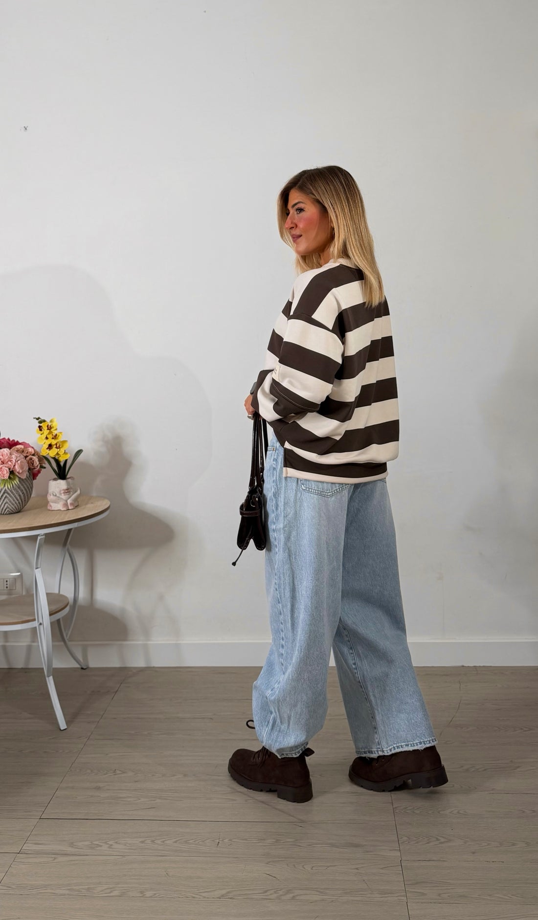 Felpa oversize a righe - chocolate