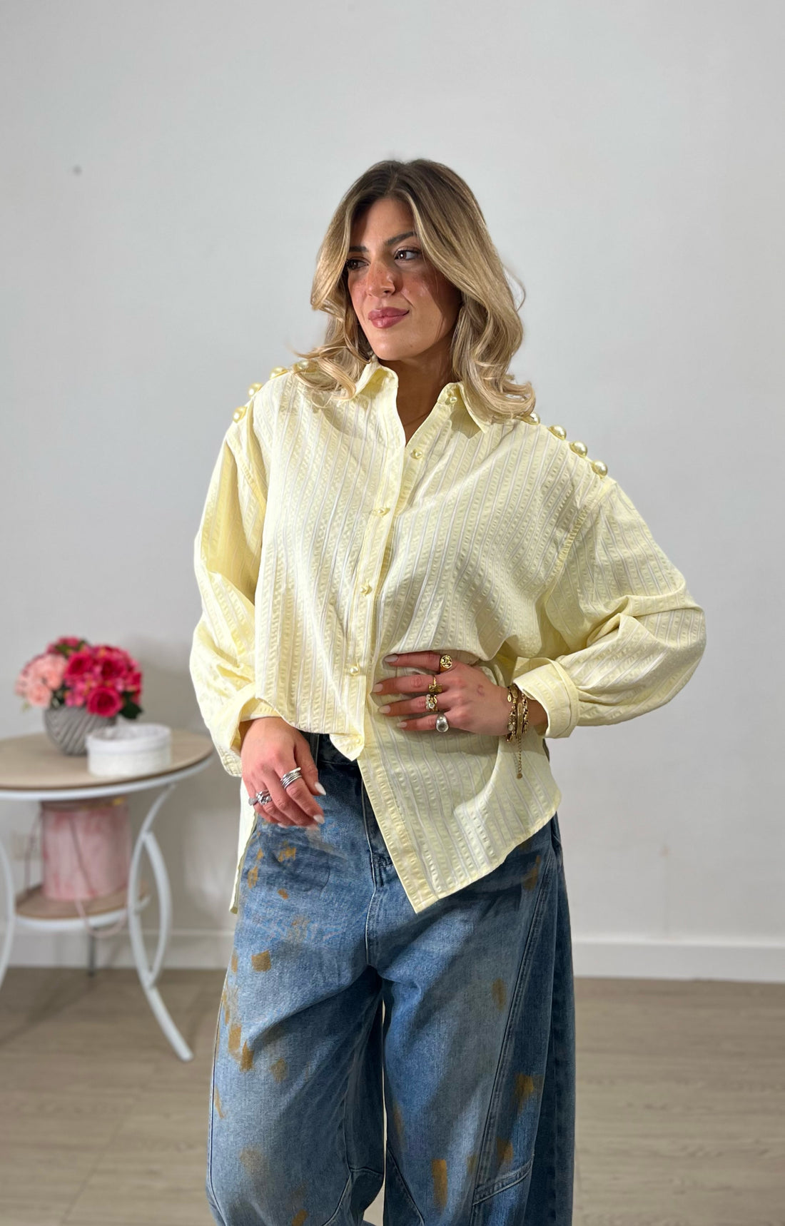 Camicia con perle - gialla