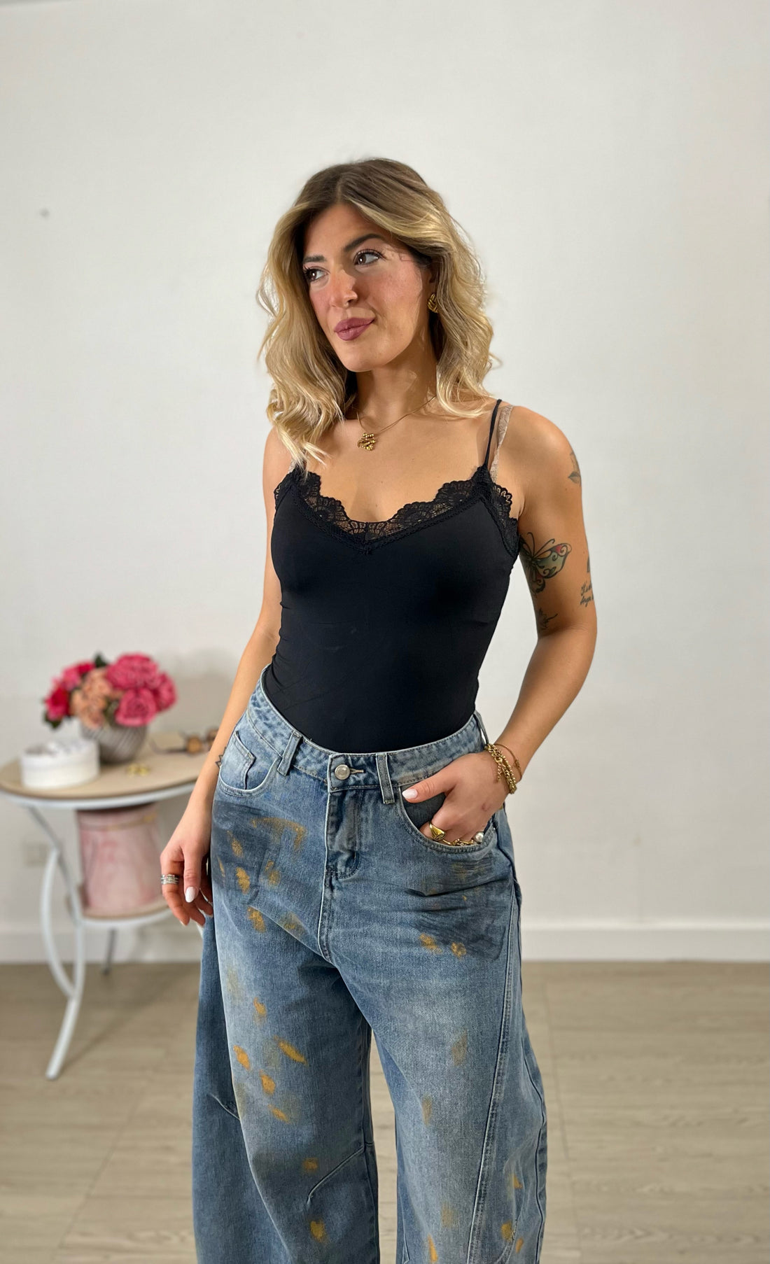 Body pizzo - nero