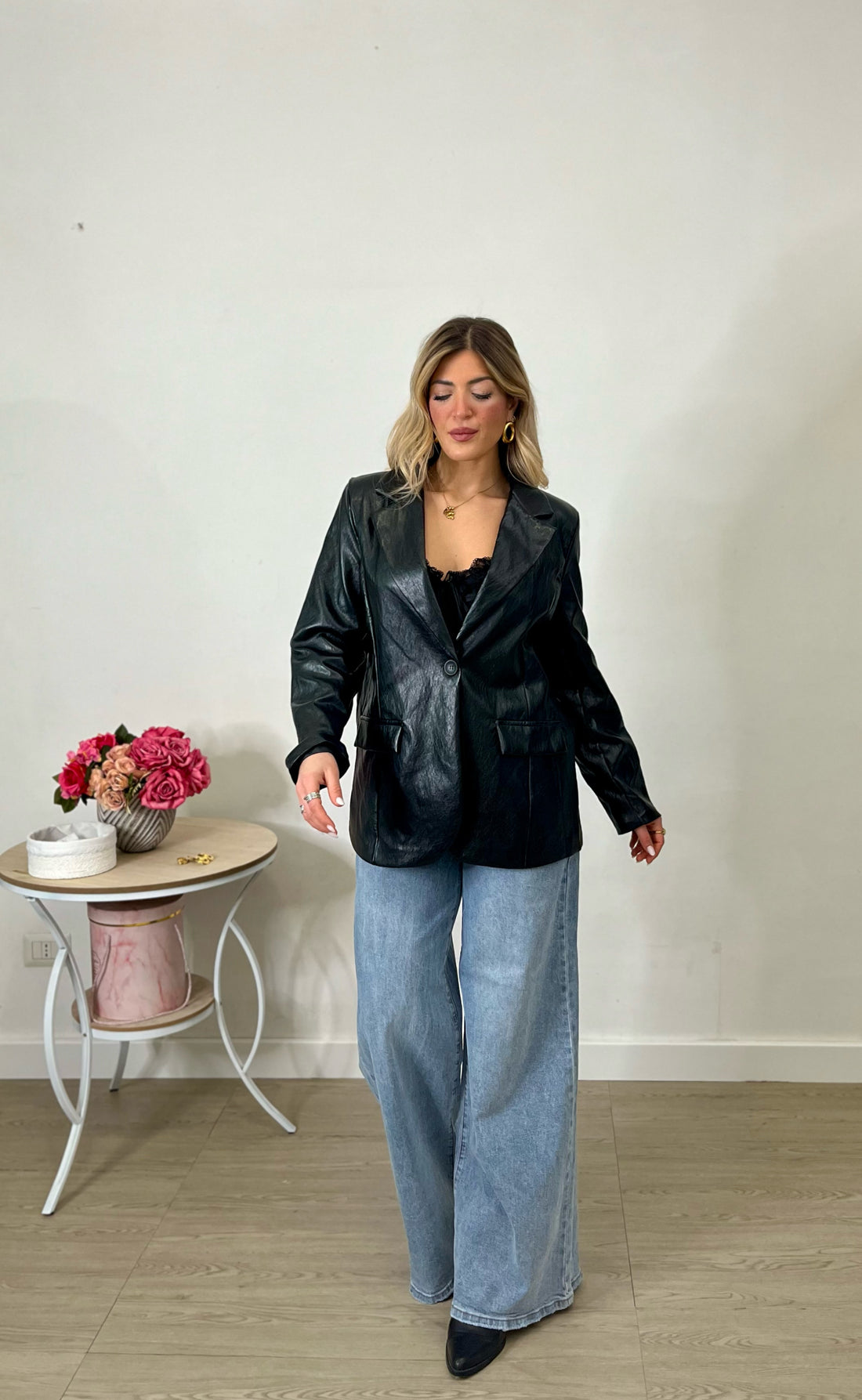 Blazer in ecopelle - nero