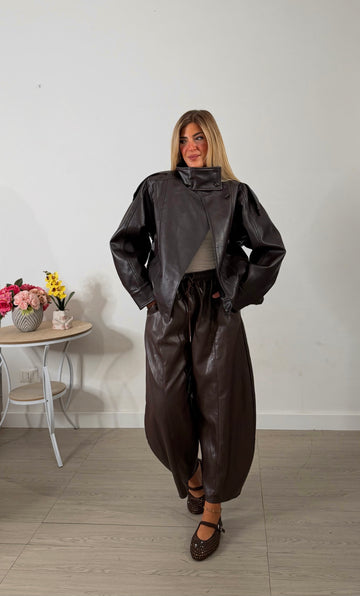 Biker Oversize in Ecopelle Martellata - brown