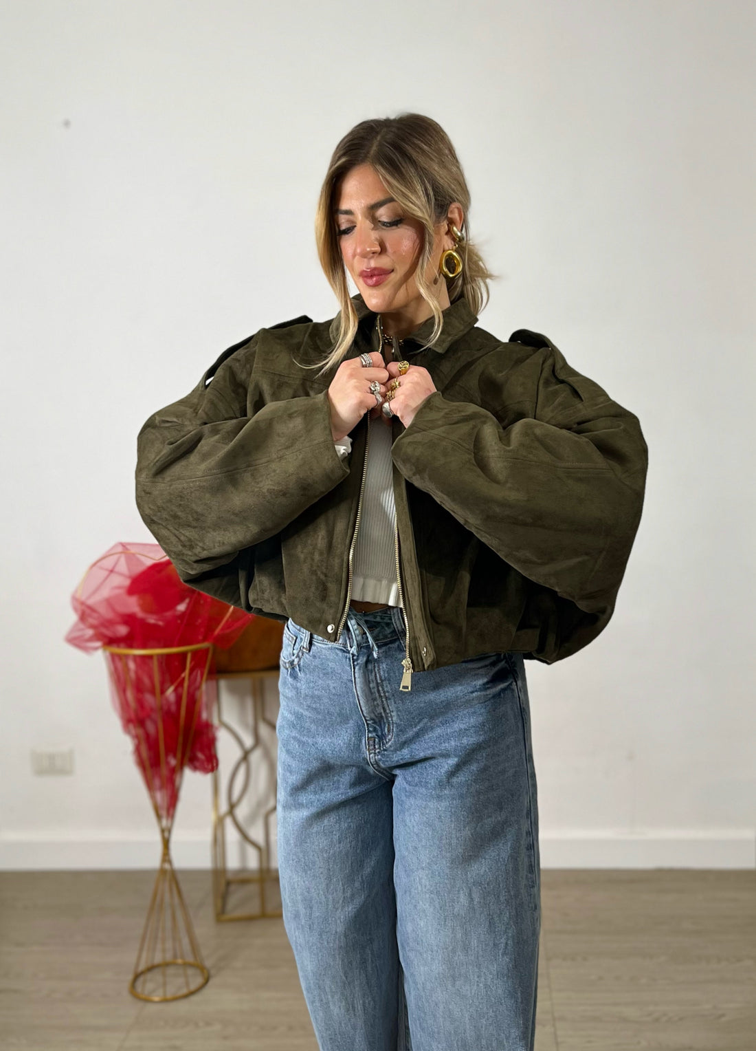 Bomberino scamosciato - verde militare