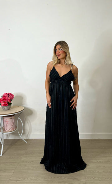 Abito gessato con pietre - nero