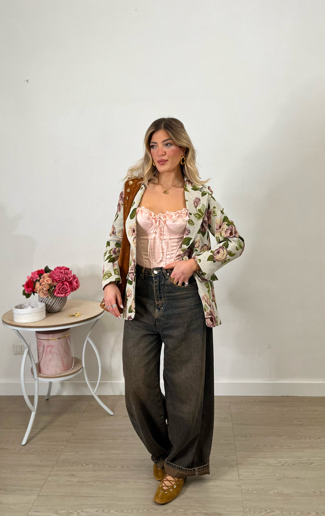 Jeans wide leg - Marrone slavato