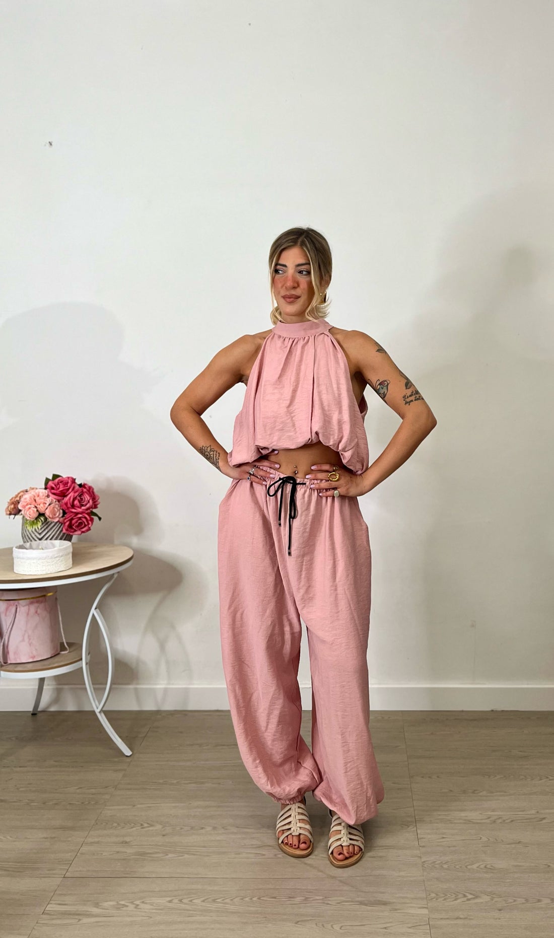 Completo in viscosa rosa antico