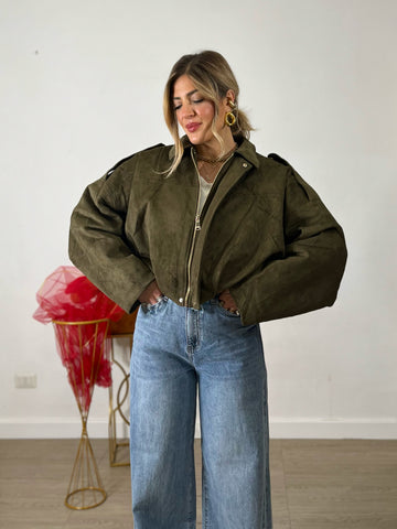 Bomberino scamosciato - verde militare