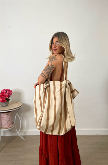 Borsa in cotone stampa a righe - Lumina