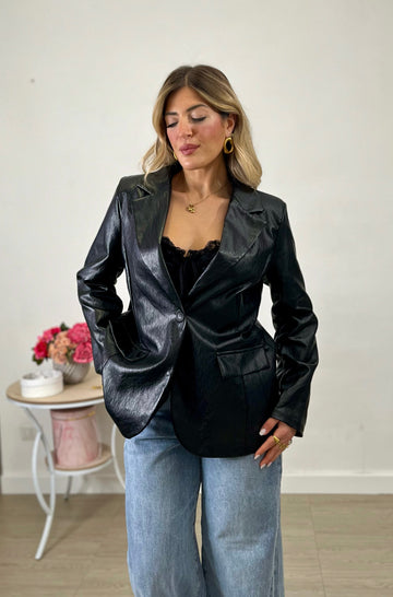 Blazer in ecopelle - nero