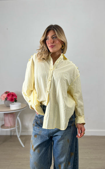 Camicia con perle - gialla