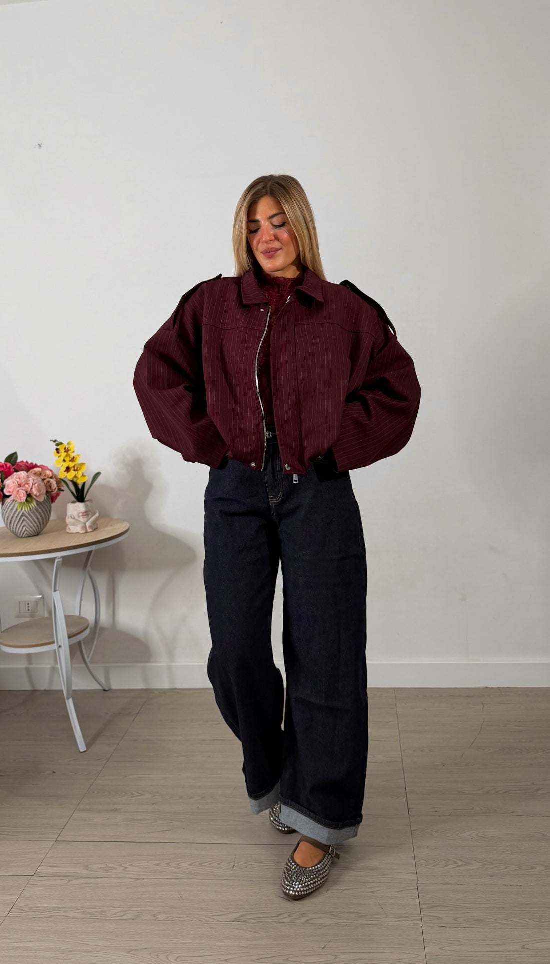 Bomber Gessato bordeaux