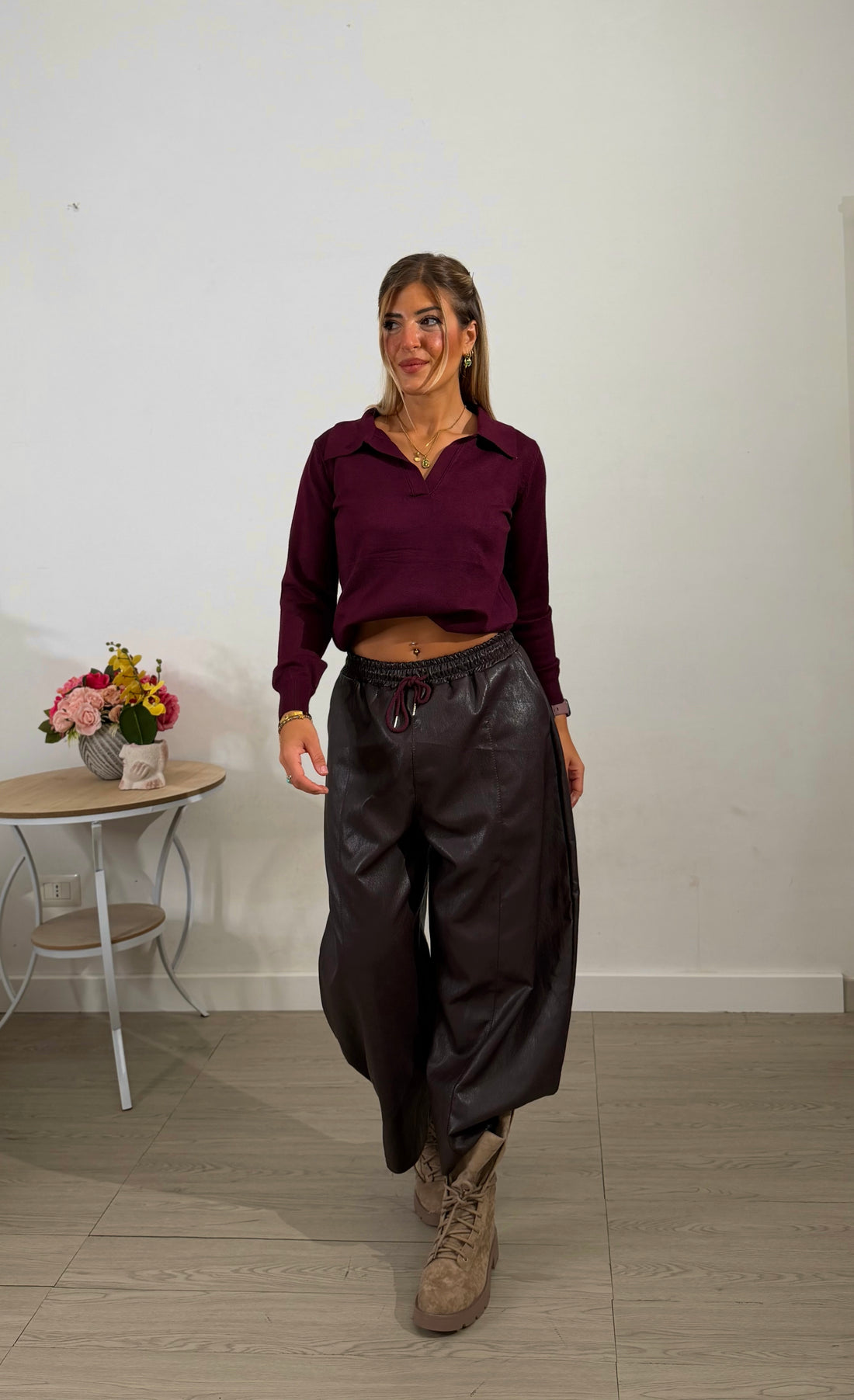 Maglia polo in maglia – bordeaux