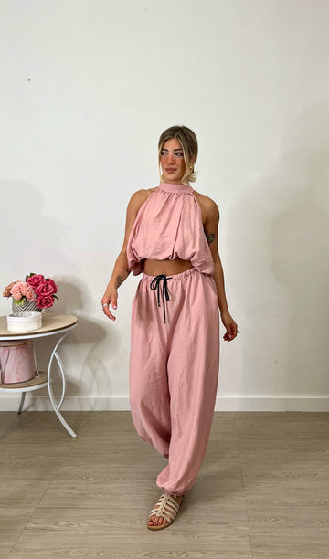 Completo in viscosa rosa antico