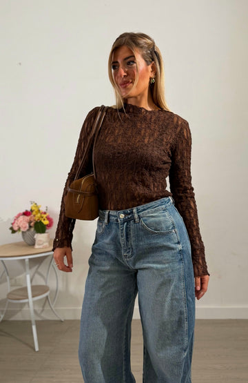 Shirt in pizzo - marrone