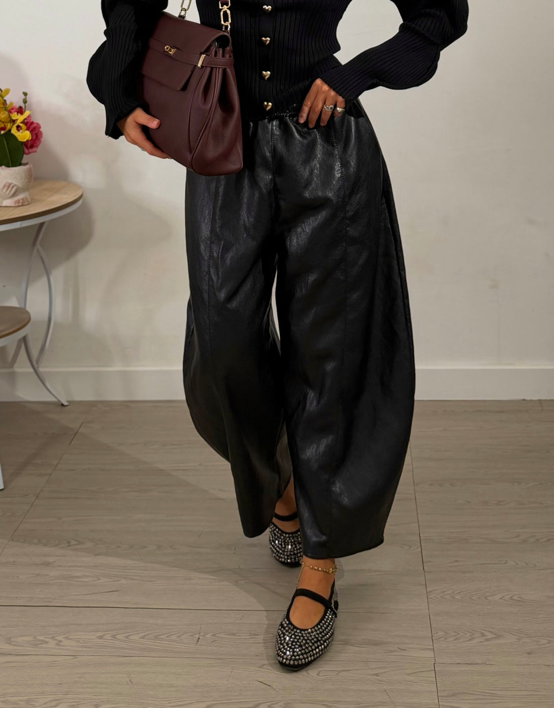 Pantalone balloon in ecopelle - nero